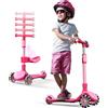 KIDSCOTER Monopattino regolabile 2 in 1 per bambini dai 3 ai 5 anni (adatto dai 3 ai 12 anni), manubrio a 5 livelli e sedile rimovibile, ruote luminose a LED, ampia pedana, design pieghevole per interni ed