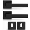 DACAN PROTECTION Maniglie Porte Interne con Rosetta 50 mm, Coppia Maniglia Porta Interna Design Moderno, Set Completo per Porte Legno, Installazione Facile (Nero)