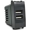VR VETRINEINRETE Vetrineinrete® Modulo presa doppia USB da muro per placca cassetta 503 compatibile con Vimar Plana 5V 2 Usb (Nero)