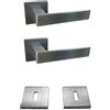 effedielle® Maniglia per Porta Completa Interno ed Esterno, con Molla di Ritorno, Disponibile in Diversi Modelli e Colori, viti di fissaggio comprese (Cromo Satinato, Quadrata)