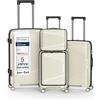 4FLY Valigia da viaggio leggera con guscio rigido e set di valigie - Trolley con serratura TSA, doppie ruote, manico telescopico in alluminio e doppie cerniere, borsa per cosmetici, bagaglio a mano e
