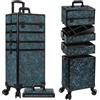 Arous Trolley per trucchi 5 in 1, con ruote, per parrucchieri, artisti, parrucchieri, artisti, trave nail art, con serratura, Blu, 5 in 1 Rolling Makeup Train Case