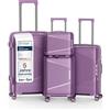 4FLY Set di valigie da viaggio leggere e rigide - Trolley con serratura TSA, doppie ruote, manico telescopico in alluminio e doppia cerniera, beauty case, bagaglio a mano e bagaglio da stiva, Lilla