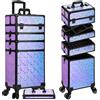 Arous Trolley per trucchi 5 in 1, con ruote, per parrucchieri, artisti, parrucchieri, artisti, trave nail art, con serratura, Viola ghiaia, 5 in 1 Rolling Makeup Train Case
