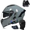 SONGDIQI Bluetooth Casco Modulare per Moto, Omologato ECE, con Doppio Altoparlante e Microfono, per Adulti Uomini e Donne(C14,M 56~57CM)