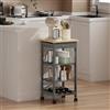 [en.casa] Carrello da Servizio Portaoggetti a Rotelle con 3 Ripiani e Cassetto Carrello Portatutto Multiuso Griglia Portabottiglie per Cucina Sala Bagno 76 x 37 x 37 cm - Grigio Scuro/Effetto Legno
