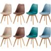 EGGREE Set di 8 Sedie da Sala da Pranzo con Gambe in Faggio Massiccio Cuscino in PU Sedie da Cucina Ufficio con Design Moderno e Scandinavo,Morandi Azzurro+Turchese+Kaki Chiaro+Marrone Cioccolato