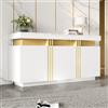 dowowdo Credenza bianca con cassetti - 3 ante Mobile TV & corridoio per soggiorno, colore oro accenti 140 cm di larghezza