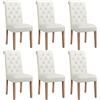 Yaheetech Set 6 Sedie Imbottite Sala da Pranzo con Schienale Alto Sedia da Cucina Gambe in Legno Sedie Eleganti Massello con Bottoni per Soggiorno Camera da Letto Beige/Tessuto