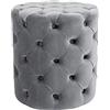 CLP Pouf rotondo in velluto Drancy, imbottito con bottoni decorativi, stile Chesterfield, pouf per soggiorno, camera da letto, Colore:grigio, Dimensione:M