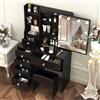 Teousev Postazione Trucco con Sgabello e Specchio, Toeletta Trucco con Luci, Toilette Trucco con 6 Cassetti e 6 Ripiani Aperti, 80X36X131cm, Moderno, Nero, JR300106