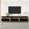 Soweiz Mobile basso moderno per TV con effetto marmo, stabile e durevole, per TV fino a 90 pollici, tre cassetti e 1 gestione dei cavi, 200 x 40 x 42 cm (nero)