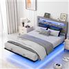 Bonnlo Struttura Letto Matrimoniale con LED e Ricarica, Letto Matrimoniale con Rete Doghe, Effetto Lino (senza materasso) (Grigio, 160x200cm)