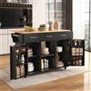Henjda Carrello da cucina con 5 ruote, isola da cucina con piano di lavoro pieghevole, 3 cassetti e 2 ante, credenza mobile, per cucina e sala da pranzo, 139 x 46 (71) x 91,5 cm