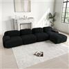 Bladez - Divano moderno a 4 posti in cord, divano ad angolo modulare a forma di L con pouf, senza montaggio, divano Cloud combinabile, per soggiorno (Nero, 4 posti+1)