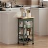[en.casa] Carrello da Servizio Portaoggetti a Rotelle con 3 Ripiani e Cassetto Carrello Portatutto Multiuso Griglia Portabottiglie per Cucina Sala Bagno 76x37x37 cm - Verde/Effetto Legno