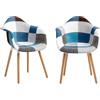 HJhomeheart Set di 2 Sedie da Pranzo in Tessuto patchwork con Braccioli, Poltrona dal Design Moderno, Sedia da Cucina in Legno di Faggio Scandinavo (A5-Blu)