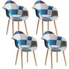 GrandCA HOME Set di 4 Sedie da Pranzo Moderne con Braccioli, Gambe in Faggio, Sedie da Cucina Patchwork Nordiche per Cucina, Soggiorno, Sala da Pranzo, Camera da Letto (Blu)