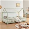 [en.casa] Letto Casetta per Cameretta Letto Piazza e Mezza per Bambini con Barriere di Protezione Struttura in Legno di Pino con Zona di Riposo 120x200 cm Verde/Bianco