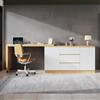 Ligterra Scrivania pieghevole, Scrivania con cassetti, Scrivania ad angolo, credenza, con ruote con blocco, piano girevole, blocco fisso, 120 × 50 × 76,5 cm (bianco+rovere)