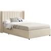 Juskys letto imbottito Savona 140x200 cm, letto con contenitore, rete a doghe, rivestimento in velluto, struttura in legno, fino a 250 kg, testiera grande, beige