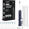 YTEATH PRO Spazzolino da denti elettrico sonico per adulti e bambini, 5 modalità di pulizia, 3 livelli di intensità, timer incorporato, 8 testine incluse, custodia da viaggio, blu
