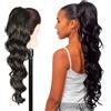Ser Mulher Coda Capelli Extension Sintetici + Boccoli, LUNGA: 70 cm, PESO: 185g, Effetto Naturale, Ondulata e Voluminosa - Facile da Applicare per Acconciature, EMILY, (Natural Black)