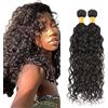 Salharer Ciocche di capelli umani da cucire, 2 fasci di capelli Remy, colore nero naturale per donna, 26 28 pollici