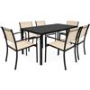 GARDENIA Set da Pranzo Giardino Oregon con Tavolo 156x78 cm Effetto Legno e 6 Sedie Granada Impilabili Beige, Struttura in Metallo, Arredo Esterno/Interno Moderno per Patio, Terrazzo, Veranda e Piscina