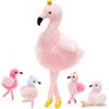 MorisMos Peluche Balletto Fenicottero, 60cm Mamma Con 4 Cuddly Bambino, Animale In Peluche Di Rilievo, Regali Per Bambini Ragazze Ragazzi Deco Festa Di Compleanno