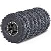 RcThjia Beadlock 1.0 - Set di ruote e pneumatici, 57 x 24 mm, 1 pollice in gomma Rock Crawler e ruote a lama in lega per 1/18 1/24 Axial SCX24 TRX4M Gladiator Bronco C10 JLU Deadbolt RC Crawler Upgrade(nero)
