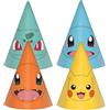 amscan Pokémon 9917126 - Cappelli a cono per feste di compleanno per bambini, design assortiti, confezione da 8