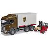 bruder 03582 - Scania Super 560R camion logistica UPS con carrello elevatore, veicoli, consegna pacchi, trasporto, carrello elevatore, trasportatore, giocattoli da 4+ anni