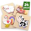 Merle Toys® 4x Puzzle in Legno Bambini 1 Anno, 19 Pezzi Montessori Incastri in Legno, Fattoria Animali Giocattolo per Bambino 1 Anno, Puzzle Bambini 2 Anni, Giochi Montessori 2 Anni, Confezione Regalo