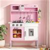 VEVOR Cucina Giocattolo per Bambini in Legno, Set da Cucina Giocattolo con Luci e Suoni Realistici, Cibo e Pentole, Microonde e Forno con Manopole, Gioco di Ruolo, per Bambini da 3 a 8 Anni, Rosa