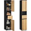 VASAGLE Mobile da Bagno, Mobiletto Portaoggetti, Alto, con Cassetto, Ripiani Regolabili, Scomparti, 30 x 30 x 170,2 cm, Nero Inchiostro e Marrone Naturale BBK560BC01