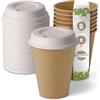 BIOZOYG Bicchieri Monouso Compostabili Bio con coperchio di carta I Bicchieri Usa e Getta Bicchieri di Carta I 50 Tazze di Cartone da Caffè da Asporto Marrone non Sbiancate 250 ml 10 oz