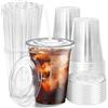 KAHEIGN 50 Pezzi Bicchieri di Plastica Trasparenti con Coperchio e Cannucce di Carta, 480ml Bicchiere da Caffè in Plastica Riutilizzabile per Freddo Caffè Frullato Frappè Freddo Bevande Festa Catering