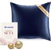 DREAMZIE Federa Sera Cuscino, Federa Seta Ipoallergenica, 19 Momme, 100% Seta, Con Cerniera Nascosta, Certificata OEKO-TEX (Blu Scuro, 65x65cm)