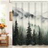 Kzzfqxb 105x160cm Tende da doccia nebbiose con ganci, Montagne di nebbia bianca Pini Foresta Bosco Paesaggio Scenario Occluso Impermeabile, Tessuto in poliestere Bagno Vasca Decorazione naturale