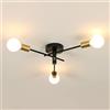 DAXGD 3 Luci Lampadario Industriale, 180°- 360° Regolabile Lampada da Soffitto E27, Plafoniera in Metallo per Soggiorno, Camera da Letto, Cucina, Ristorante, Nero + Oro (Senza Lampadine)