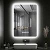wowspeed Specchio con illuminazione per il bagno, specchio da parete con illuminazione 50cm*70cm, con orologio, LED, dimmerabile, 3 colori di luce, antiappannamento, memoria di luce