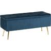 IlGruppone Panca Imbottita Divanetto in Velluto Contenitore Pouf Grande XXL PortaOggetti Cassapanca Ingresso Legno Massello Panchina Sgabello A Pie di Letto - Blu