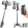 Yizhet Bastone Selfie Magnetico, 4-in-1 Mini Selfie Stick con Clip Universale, Telecomando Bluetooth, Girevole a 360° e Treppiede Stabile, 47cm di Lunghezza in Alluminio per Viaggi e Vlogging