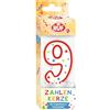 RUF Candela numerica numero 9, candela di compleanno rossa con stelline colorate, di alta qualità, con protezione antigoccia, ideale come decorazione per torte, 1 pezzo