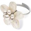 Purelei Pearly Flower - Anello da donna in acciaio inox con perle di conchiglia, anello floreale con binario regolabile, disponibile nelle taglie S/M e M/L, Acciaio inossidabile, Non pietra preziosa