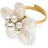 Purelei Pearly Flower - Anello da donna in acciaio inox con perle di conchiglia, anello floreale con binario regolabile, disponibile nelle taglie S/M e M/L, S/M, Acciaio inossidabile, Non pietra