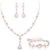 Clearine Set di gioielli da sposa con zirconia cubica, a forma di goccia, per damigelle d'onore, ballo, abbigliamento formale, colore oro rosa chiaro
