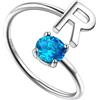Suplight Suplihgt Anello Donna Argento 925 Personalizzato Anello Lettera R Anello Donna Argento con Pietra Personalizzata Anello Donna con Iniziale R Personalizzato Regolabile Regalo Natale San Valentino