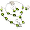 Fatto a mano Set gioielli pietre preziose a forma di pera peridoto collana bracciale anell...